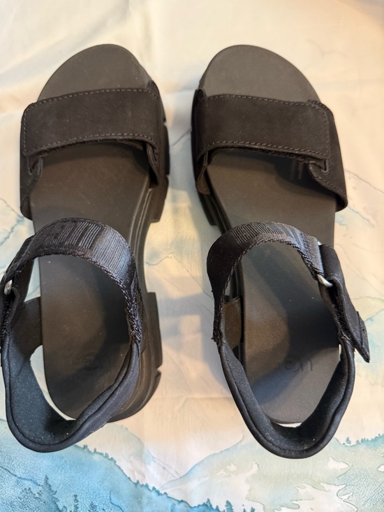 UGG Shoes - UGG Platform Leather Sandals Adjustable Hook & Loop Straps Black Women's 8.5